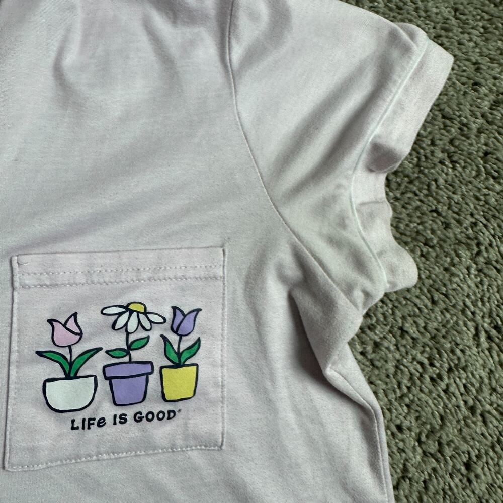Life Is Good Top Womens S Pink Sleep Shirt Flower Pots Button Front Pajamas READ - Picture 6 of 11